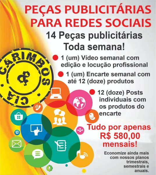 14 DE PEÇAS PUBLICITÁRIAS PERSONALISADAS PARA REDES SOCIAIS RENOVADAS SEMANALMENTE (VALOR MENSAL)